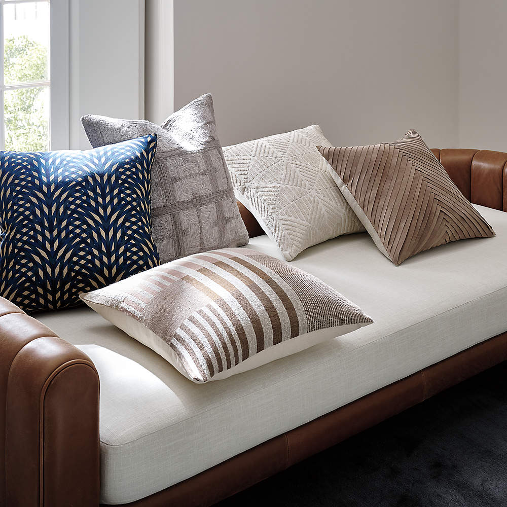 Kerro Light Brown Woven Suede Modern Throw Pillow with Down
