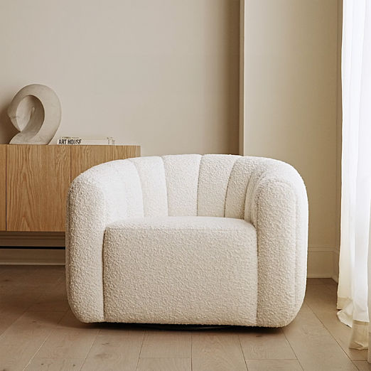 Fitz Channeled White Boucle Swivel Chair
