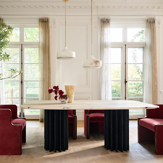 Piati 80" White Marble and Charcoal Concrete Dining Table
