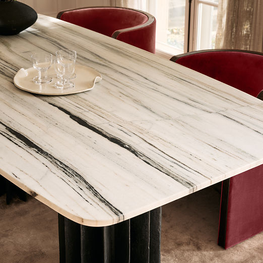 Piati 80" White Marble and Charcoal Concrete Dining Table