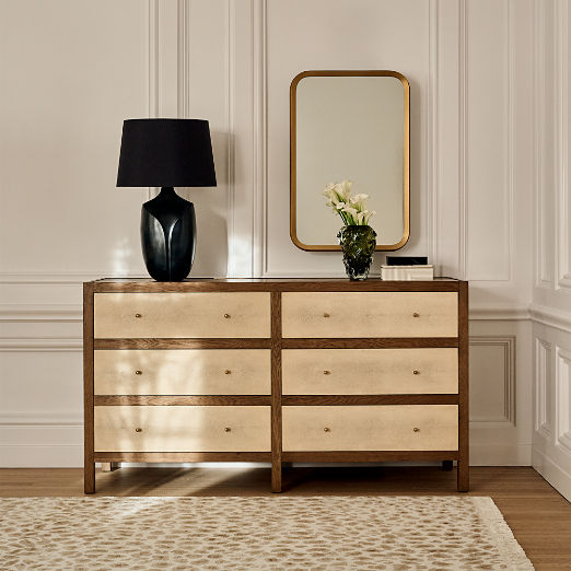 Layton 70" White Oak and Shagreen 6-Drawer Dresser
