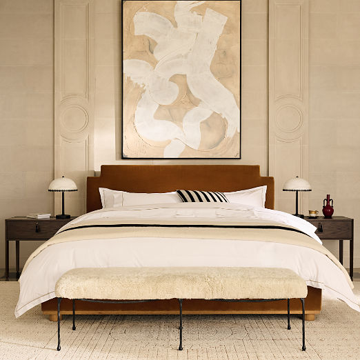 Plaza Smoked Amber Velvet Upholstered King Bed