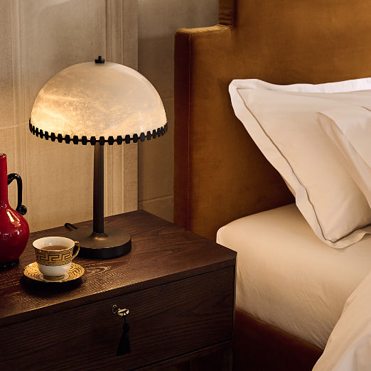 Oceana Black Metal Table Lamp with Alabaster Shade