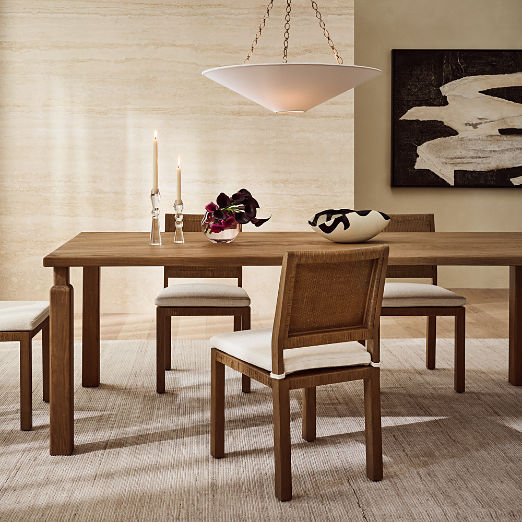 Plait Ash Wood and Woven Rattan Dining Chair with Warm White Performance Linen Cushion