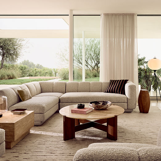 Yarrow 3-Piece L-Shaped Camel Woven Fabric Sectional Sofa