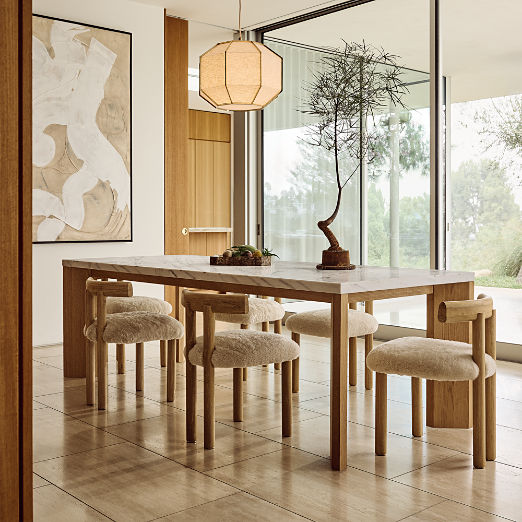 Sydney 95" Rectangular Carrara Marble Dining Table with White Oak Legs