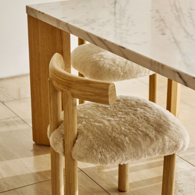 Perle Shearling and Oak Wood Dining Chair by goop - image 15 of 17