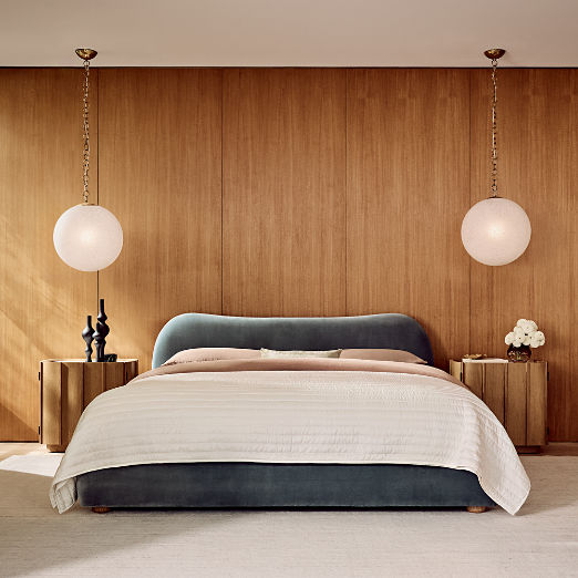 Diana Light Blue Velvet King Bed