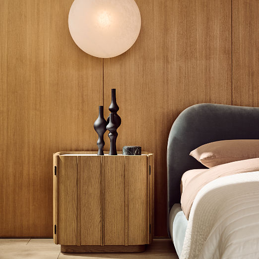 Robbie 28" Light Oak Wood Nightstand with White Marble Top