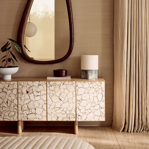 Lina 64" Stone and White Oak Wood Credenza