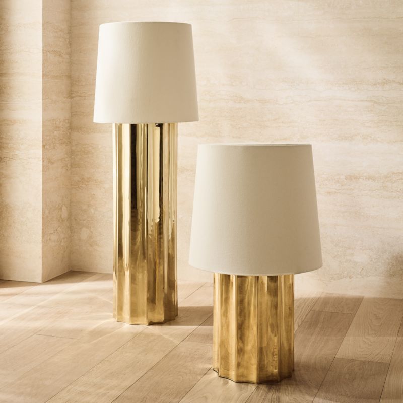 Baz Oversized Scalloped Unlacquered Brass Floor Lamp with Cotton Shade - image 5 of 7