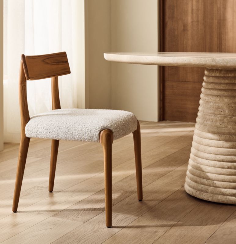 Savanna Teak Wood and Warm White Boucle Dining Chair - image 1 of 6