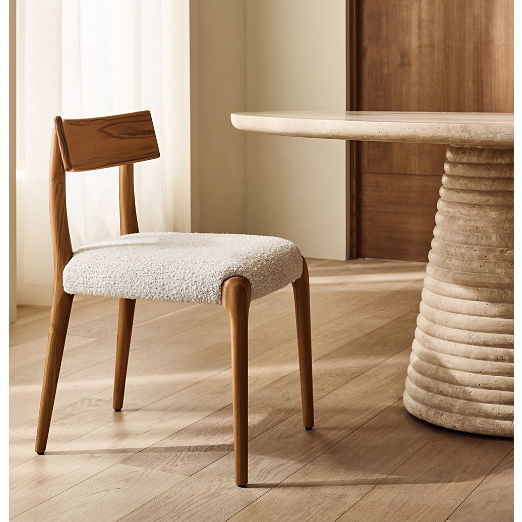 Savanna Teak Wood and Warm White Boucle Dining Chair