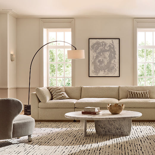 Mane Black Marble Arc Floor Lamp with Linen Shade