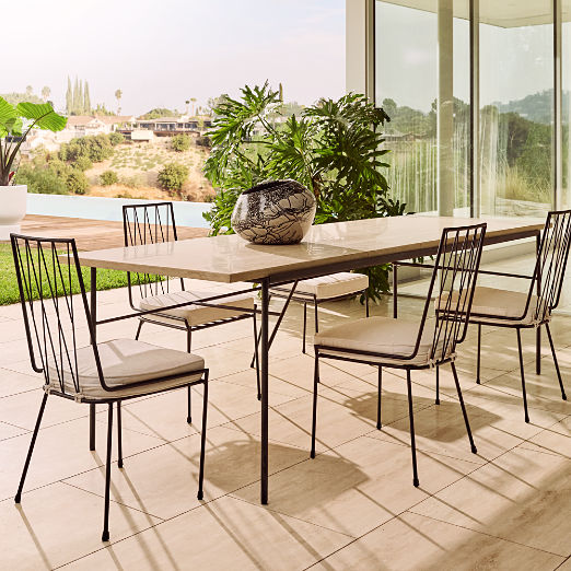 Pavilion 100" Black Metal Outdoor Dining Table with Marble Top by Paul McCobb