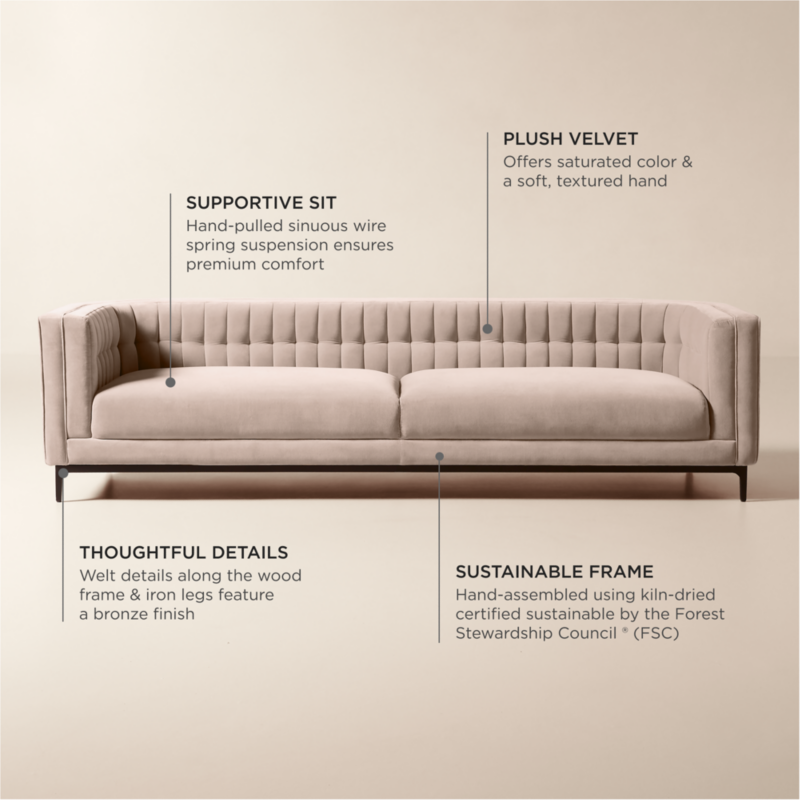 Ambroise 104.75" Light Taupe Velvet Sofa - image 4 of 11