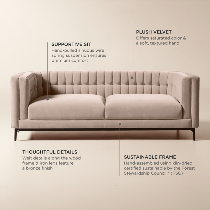 Ambroise 80" Light Taupe Velvet Sofa - image 4 of 11