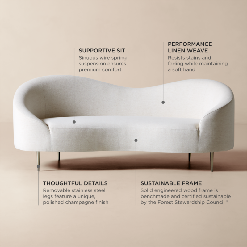 Curvo 75" White Performance Fabric Apartment Sofa by goop - image 4 of 19