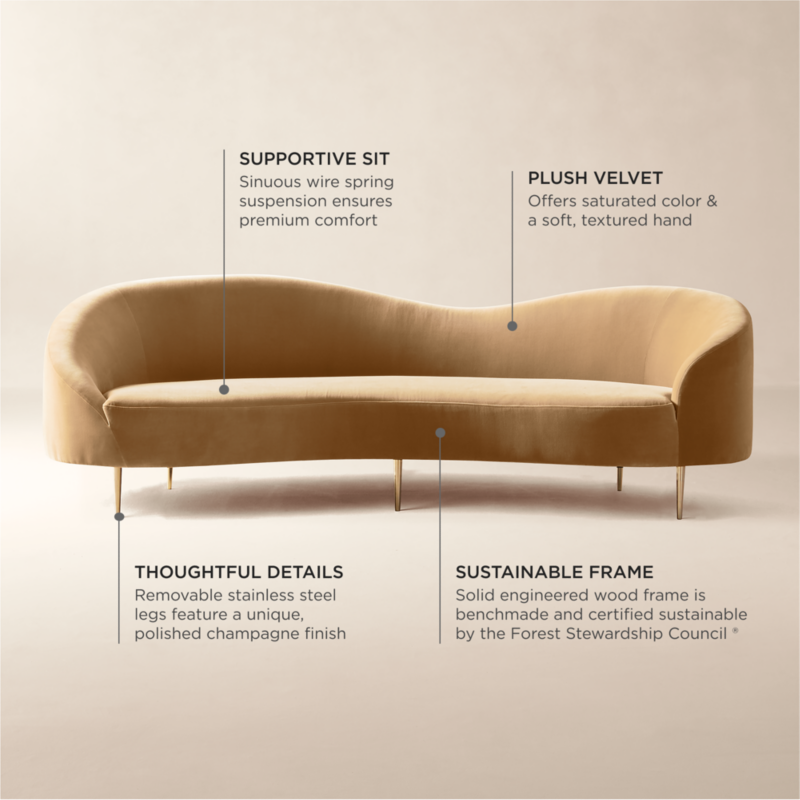 Curvo 96.5" Camel Velvet Sofa by goop - image 4 of 15