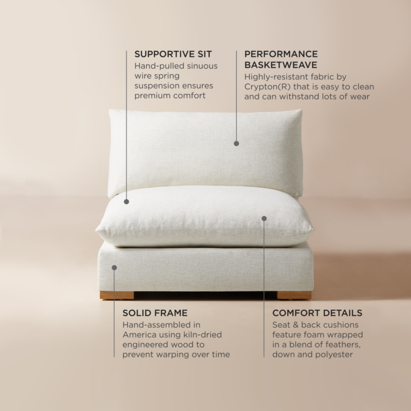 Deseo White Performance Fabric Deep Depth Armlesss Chair - image 5 of 10