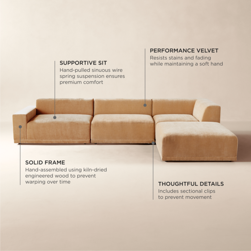 Faible 4-Piece Wheat Performance Chenille Deep Depth Sectional Sofa with Left-Arm - image 4 of 14