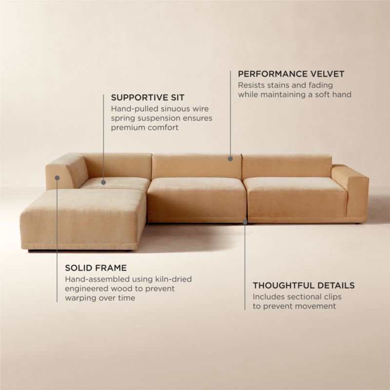 Faible 4-Piece Wheat Performance Velvet Deep Depth Sectional Sofa with Right-Arm - image 5 of 12