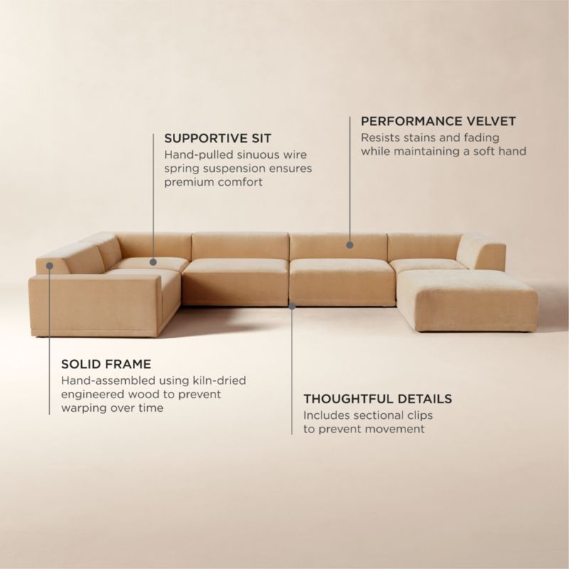 Faible 6-Piece U-Shaped Wheat Performance Velvet Deep Depth Sectional Sofa with Left-Arm - image 5 of 12