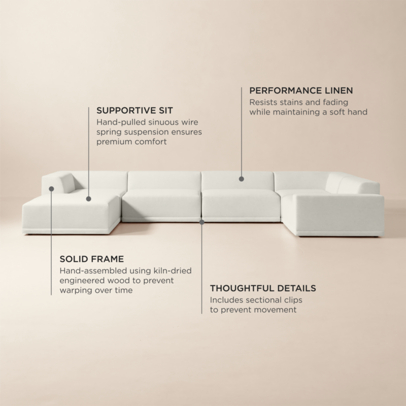 Faible 6-Piece U-Shaped White Performance Fabric Deep Depth Sectional Sofa with Right-Arm - image 4 of 15
