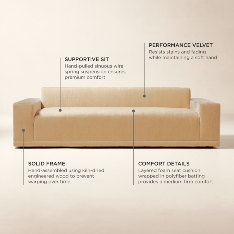 Faible 99" Wheat Performance Chenille Deep Depth Sofa - image 4 of 9