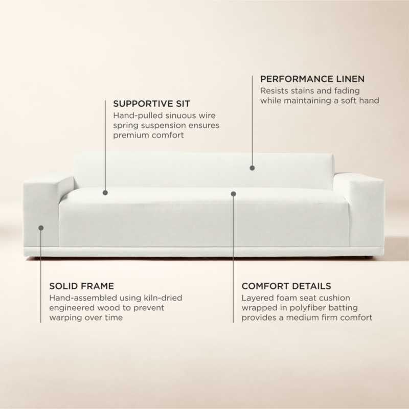 Faible 99" White Performance Deep Depth Fabric Sofa - image 4 of 11