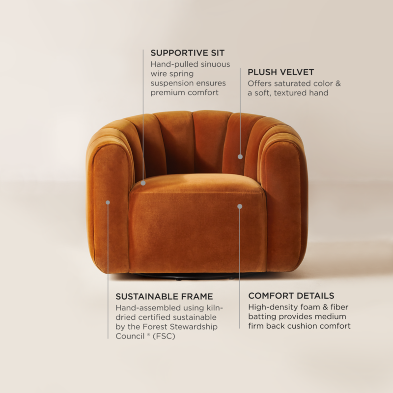 Fitz Channeled Russet Velvet Swivel Chair - image 4 of 15