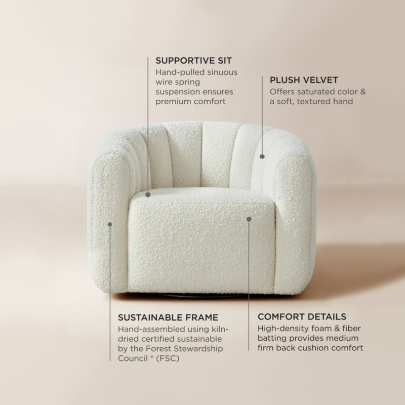 Fitz Channeled White Boucle Swivel Chair - image 4 of 14