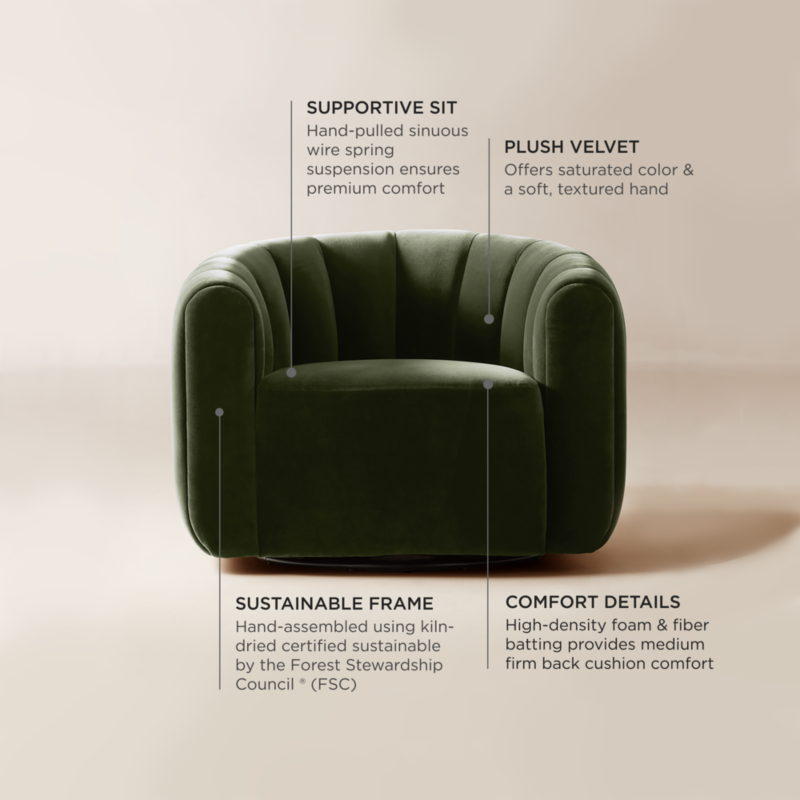 Fitz Channeled Green Velvet Swivel Chair - image 4 of 14