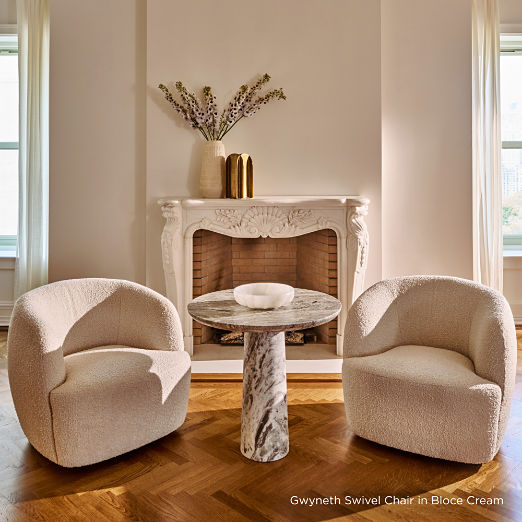 Gwyneth Ivory Boucle Swivel Chair Set of 2 by goop