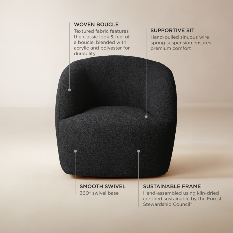 Gwyneth Black Boucle Swivel Chair by goop - image 4 of 12