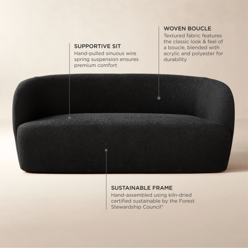 Gwyneth 68" Black Boucle Loveseat by goop - image 4 of 10