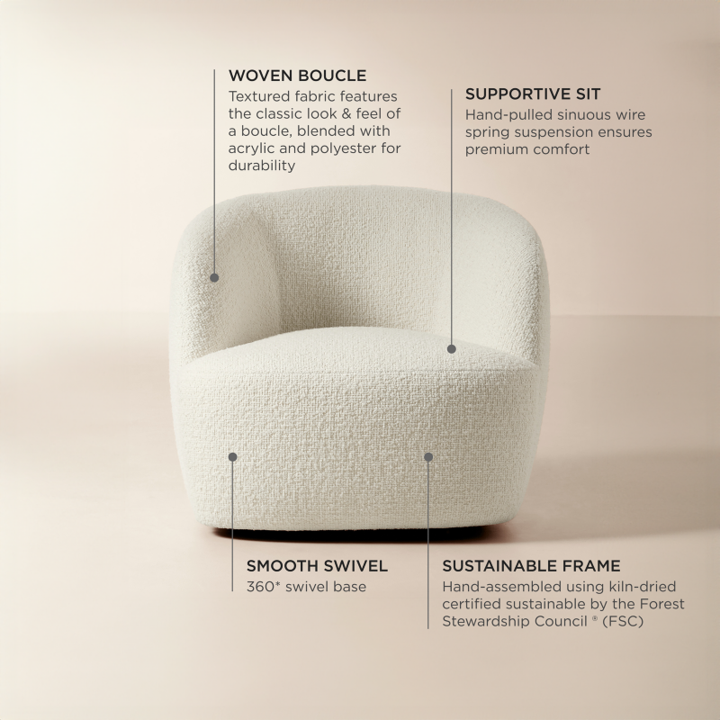 Gwyneth Ivory Boucle Swivel Chair by goop - image 5 of 14