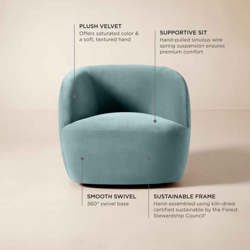 Gwyneth Light Blue Velvet Swivel Chair by goop - image 5 of 17
