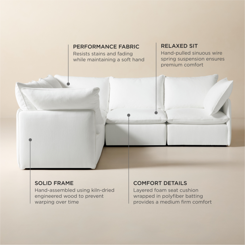 Lumis 5-Piece L-Shaped Snow White Performance Fabric Standard Depth Sectional Sofa - image 4 of 14
