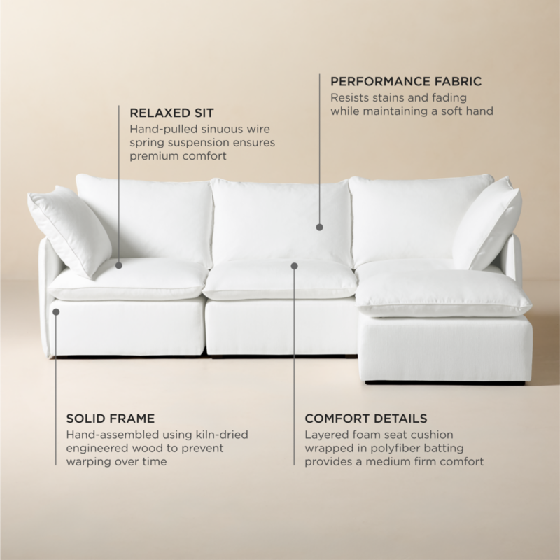 Lumis 4-Piece L-Shaped Snow White Performance Fabric Standard Depth Sectional Sofa - image 4 of 14
