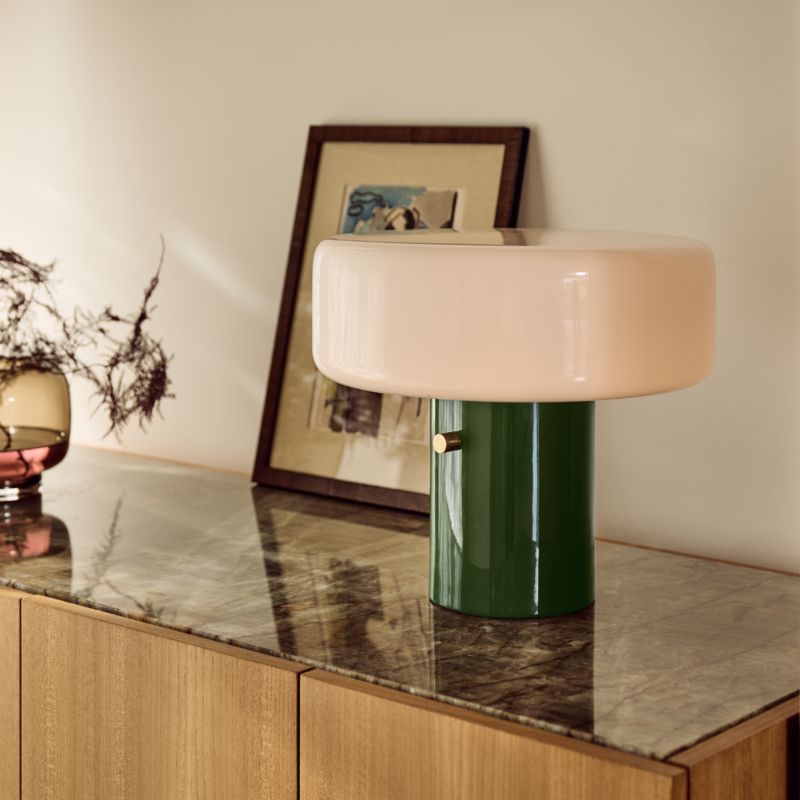 Pill High Gloss Olive Green Iron Table Lamp with Glass Shade by Bill Curry - image 5 of 14