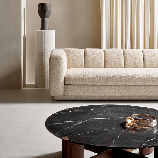 Tule 47" Round Black Marble and Walnut Wood Coffee Table