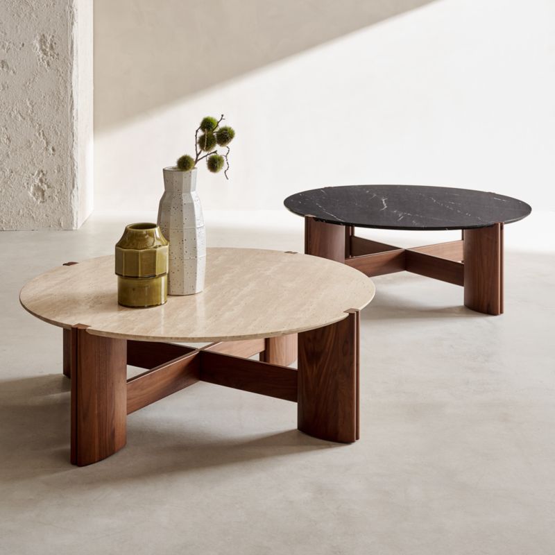 Tule Round Black Marble and Walnut Wood Coffee Table by Lawson-Fenning - image 2 of 4