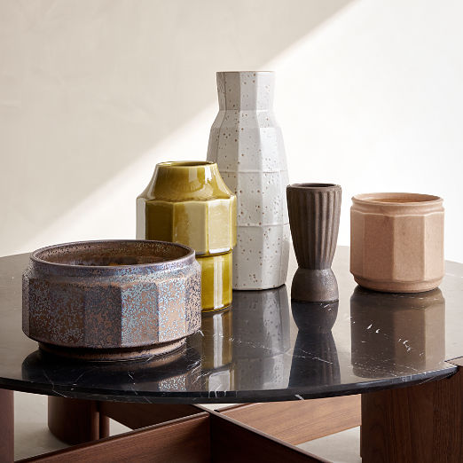 Miramar Paneled Beige Ceramic Planter with Reactive Glaze