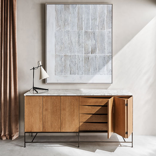 Irwin 71" White Marble and Natural Oak Sideboard by Paul McCobb