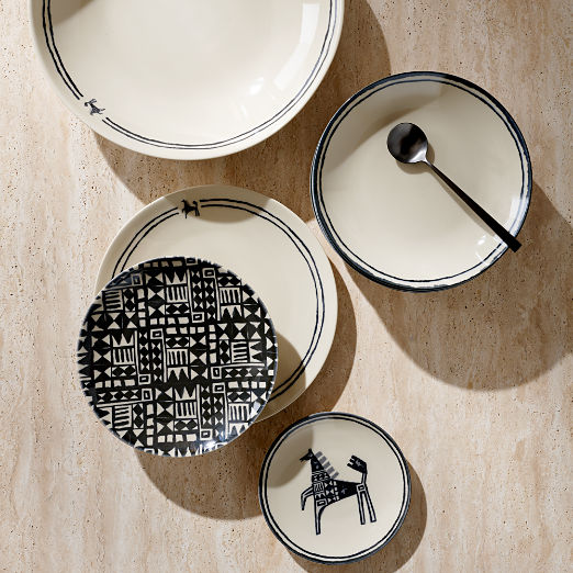 Corvo 3-Piece White and Black Patterned Dinnerware Set with Pasta Bowl by Ackerman