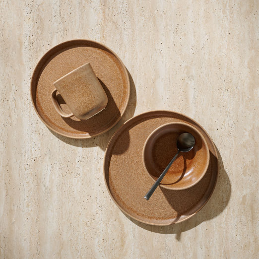 Drift 4-Piece Tan Dinnerware Set with Reactive Glaze