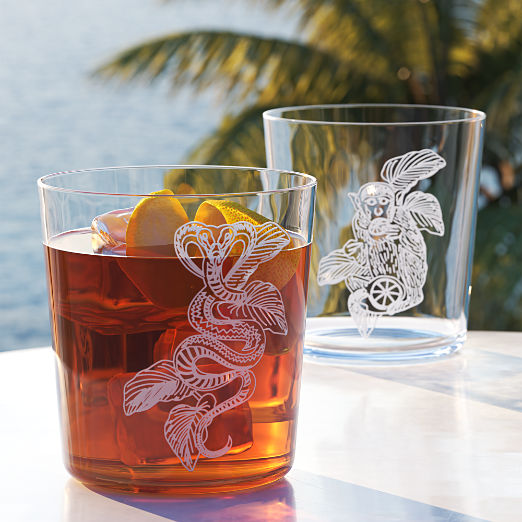 Monkey and Cobra Double Old-Fashioned Glasses Set of 2 - The White Lotus