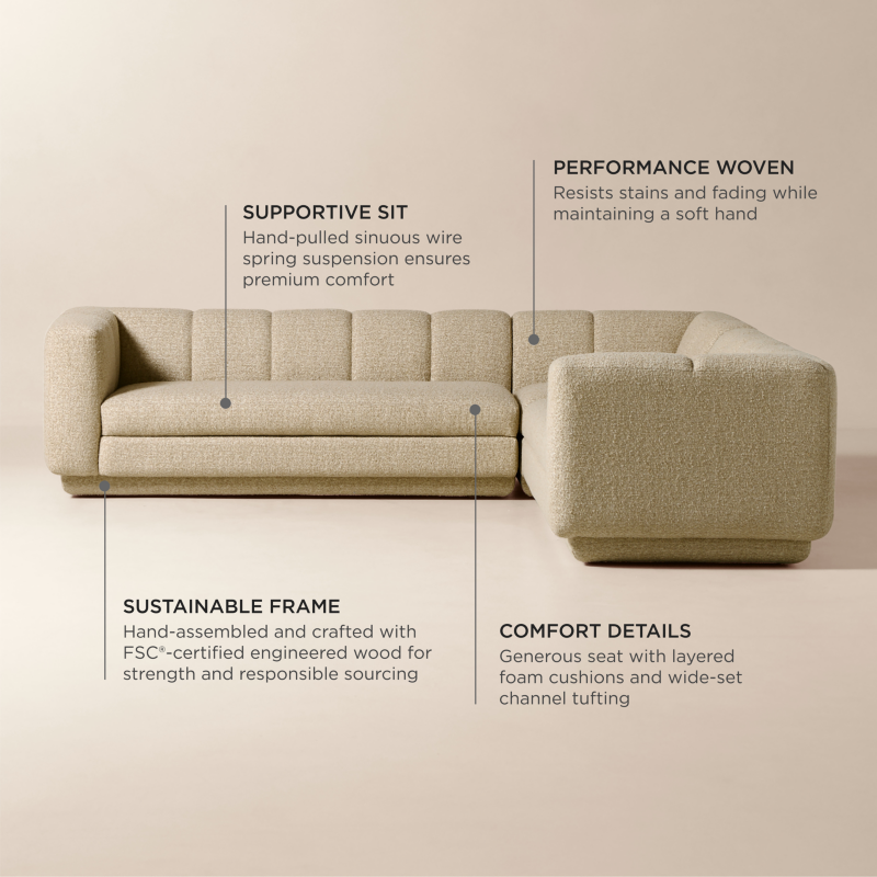 Yarrow 3-Piece L-Shaped Camel Woven Fabric Sectional Sofa - image 4 of 11