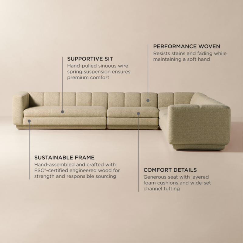 Yarrow 5-Piece L-Shaped Camel Woven Fabric Sectional Sofa - image 4 of 13